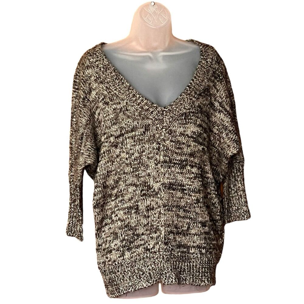 BB Dakota Chunky Knit Metallic Space Dye V Neck Sweater Sz Small